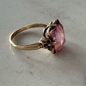 Vintage 70s SID-BAR Synthetic Pink Spinel & 10K Yellow Gold Ring Size 7